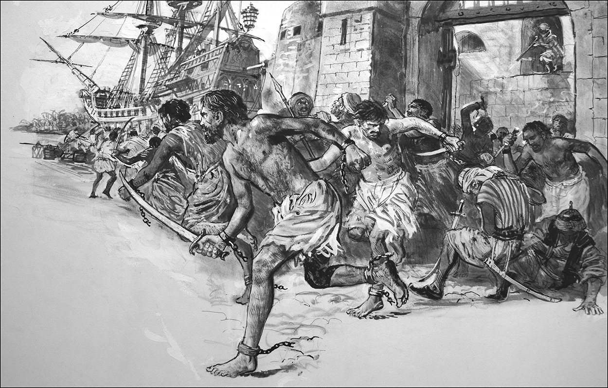 Escape from Barbary Pirates (Original) art by Ken Petts Art at The Illustration Art Gallery