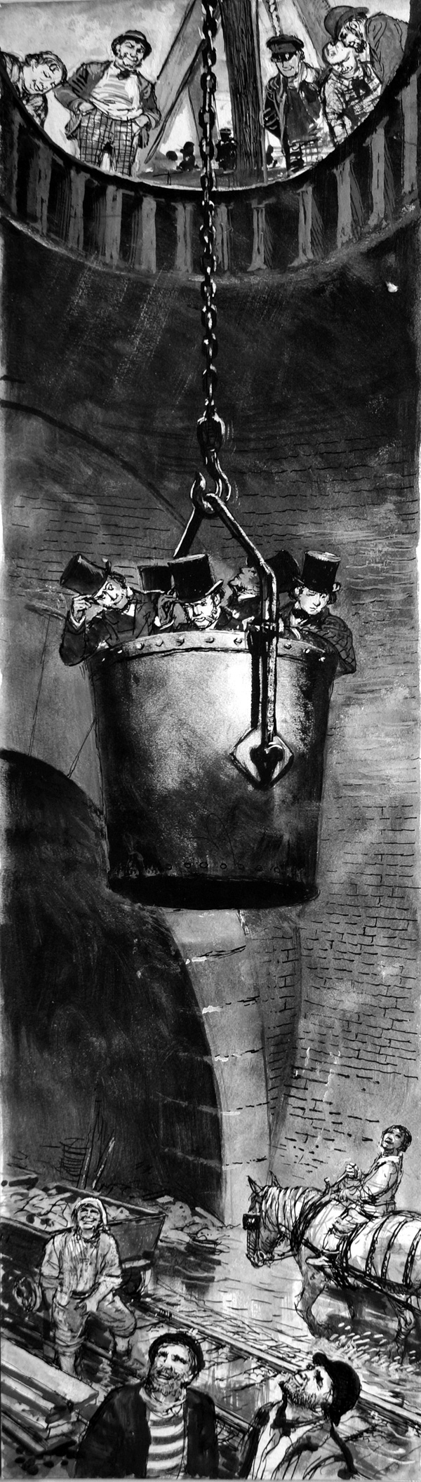 Worthies Inspecting a Tunnel Navigation (Original) by Ken Petts at The Illustration Art Gallery