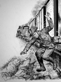 Winston Churchill Escapes The Boers art by Ken Petts