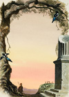 Cartouche with Crucifixion in the Distance (Original) (Signed)