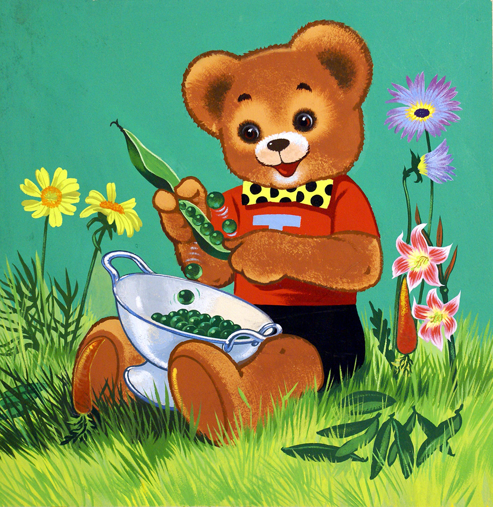 Teddy Bear: Shelling Peas (Original) art by Teddy Bear (William Francis Phillipps) at The Illustration Art Gallery