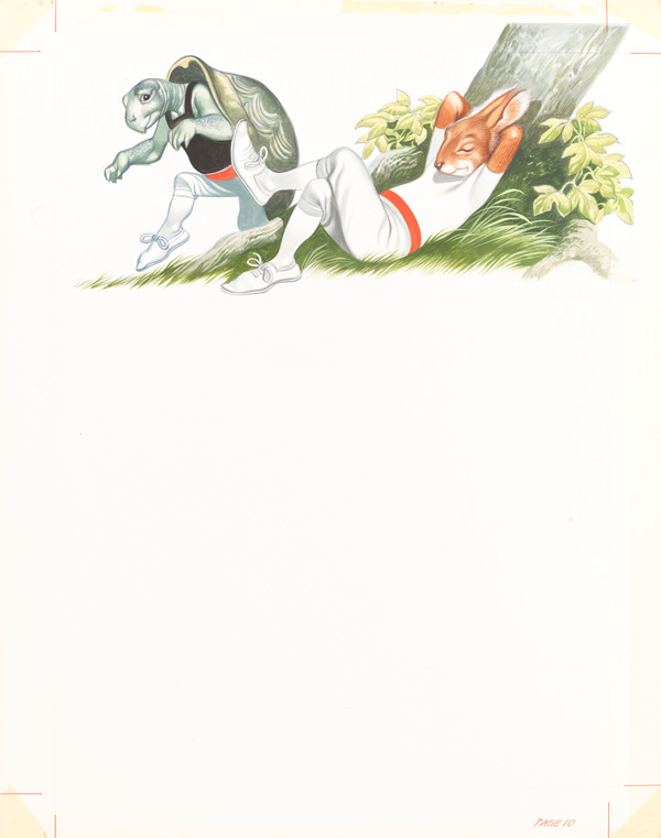 The Hare Takes a Snooze as the Tortoise Goes Past (Original) by Aesop's Fables (Ron Embleton) at The Illustration Art Gallery
