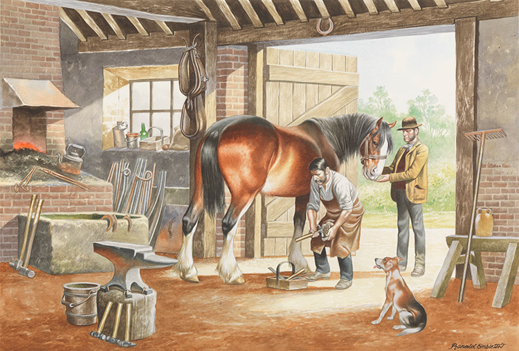 Horse Drawn Vehicle Series - The Blacksmith's Shop (Original) (Signed) by Horse Drawn Vehicles (Ron Embleton) at The Illustration Art Gallery