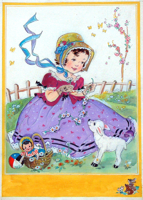 Girl with Lamb and Daisies (Original) by E Dorothy Rees Art at The Illustration Art Gallery