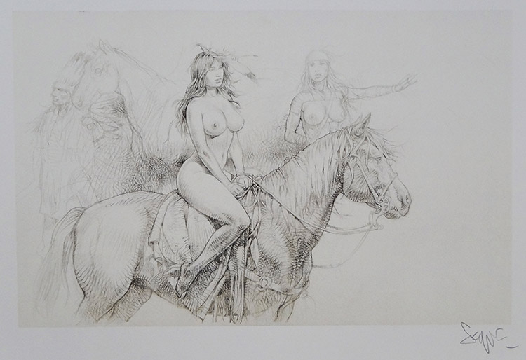 Indian on Horseback: Profile (Limited Edition Print) (Signed) by Paolo Serpieri Art at The Illustration Art Gallery