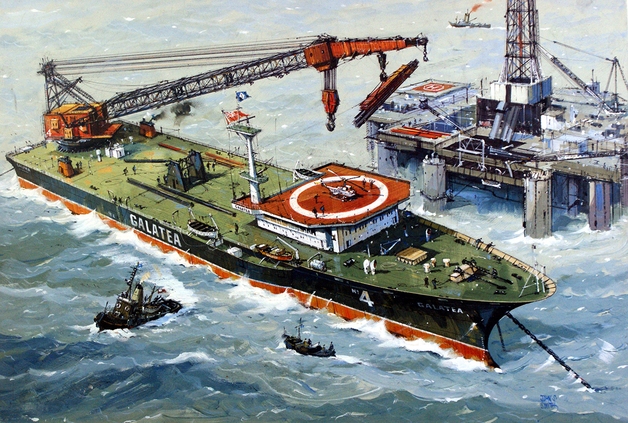The Galatea with Heavy Lifting Crane (Original) (Signed) art by John S Smith Art at The Illustration Art Gallery