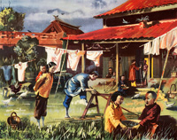 A silk producer's home in China (Original Macmillan Poster) (Print)