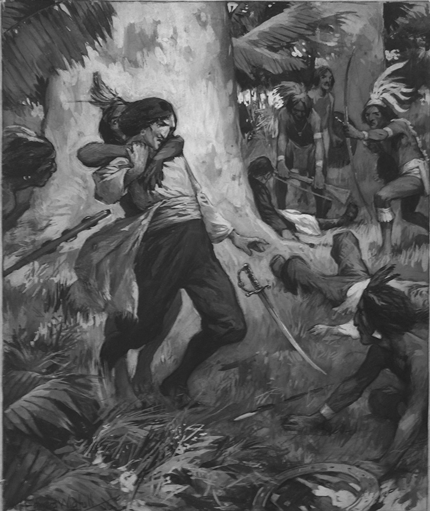L'Ollonais the pirate captured by Indians (Original) (Signed)