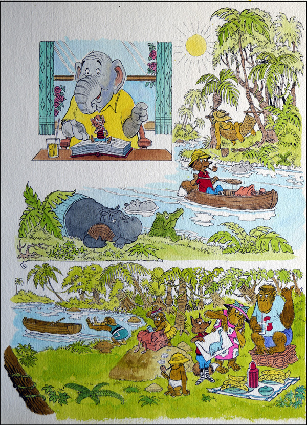 MeanwhileBack In The Jungle  (FOUR pages) (Originals) by Peter Woolcock Art at The Illustration Art Gallery