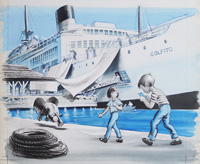 TSS Golfito-The Banana Boat art by John Worsley